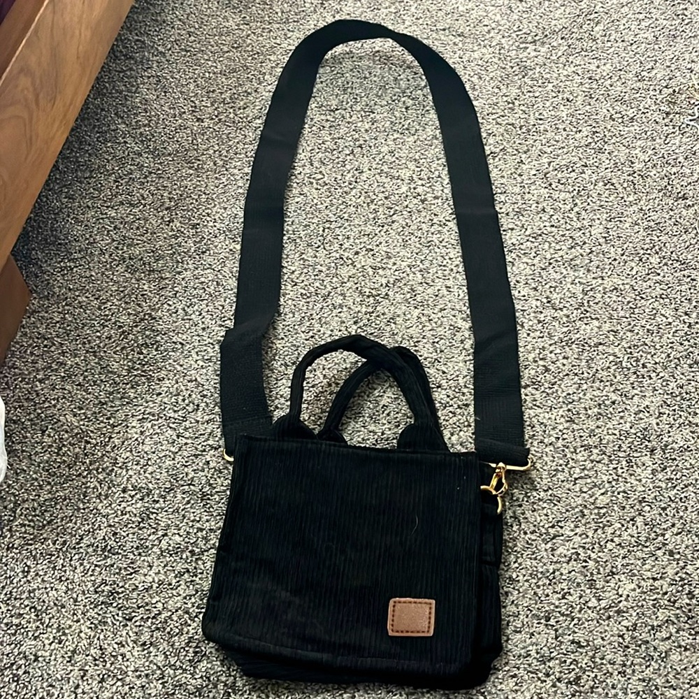 black and brown mini tote cross body bag